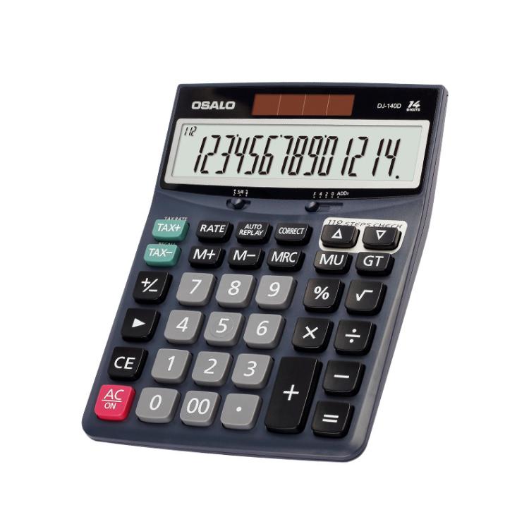 Calcolatrice di controllo e correzione OSALO DJ-140D a 14 cifre con revisione in 112 passaggi, alimentata a energia solare, ideale per ufficio, contabilità e finanza., DJ-140D