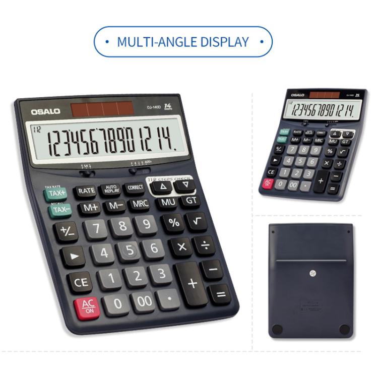 Calcolatrice di controllo e correzione OSALO DJ-140D a 14 cifre con revisione in 112 passaggi, alimentata a energia solare, ideale per ufficio, contabilità e finanza., DJ-140D