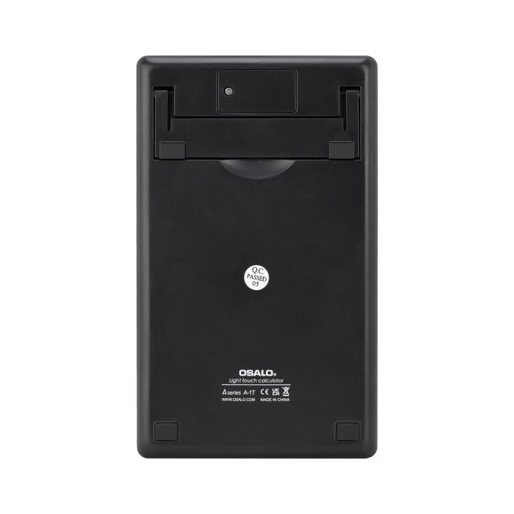 Calcolatrice fiscale OSALO A-1T con display a 12 cifre, supporto ribaltabile e doppia alimentazione solare/a batteria a bottone., A-1T