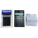 Calcolatrice fiscale OSALO A-1T con display a 12 cifre, supporto ribaltabile e doppia alimentazione solare/a batteria a bottone., A-1T