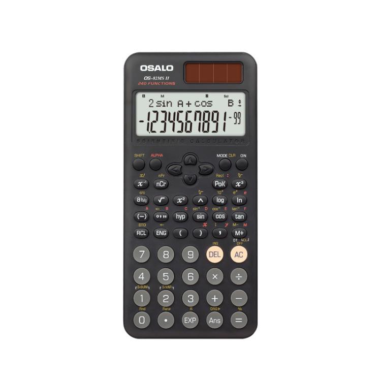 Calcolatrice scientifica OSALO OS-82ES PLUS II con 240 funzioni, alimentazione solare e display a 10+2 cifre., OS-82ES PLUS II