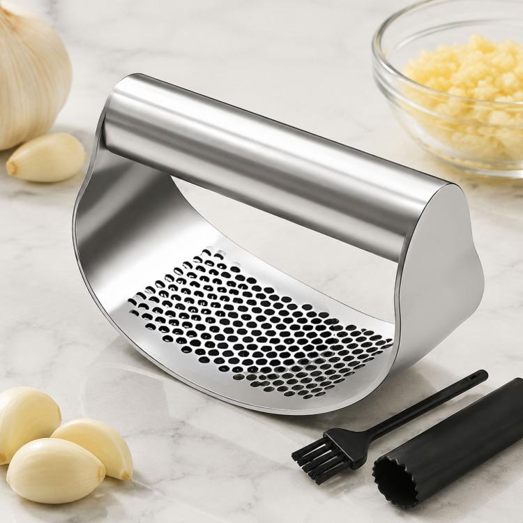 Spremiaglio curvo in acciaio inossidabile, schiaccia aglio da cucina, LsCook PHZ90C 3pcs /Set 1.8cm Thick