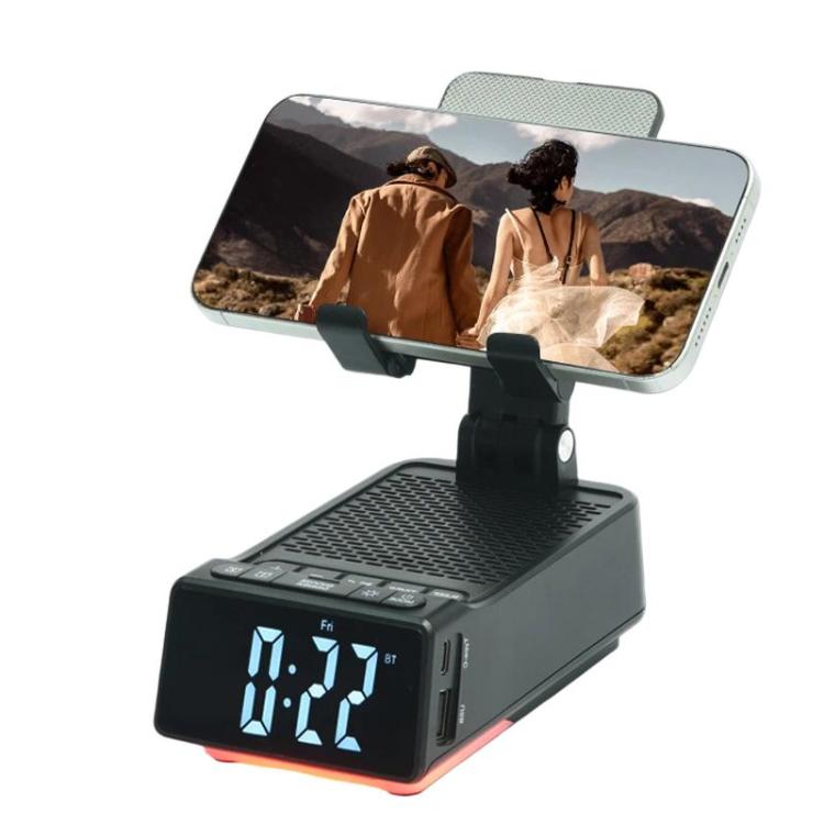 Supporto per telefono da scrivania pieghevole e regolabile 3 in 1 con altoparlante Bluetooth e sveglia., F30