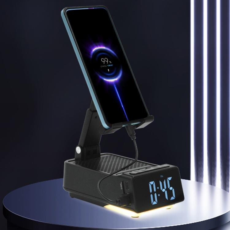 Supporto per telefono da scrivania pieghevole e regolabile 3 in 1 con altoparlante Bluetooth e sveglia., F30