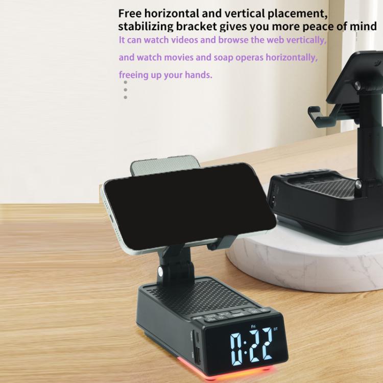 Supporto per telefono da scrivania pieghevole e regolabile 3 in 1 con altoparlante Bluetooth e sveglia., F30