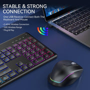Set tastiera e mouse wireless con slot per telefono/tablet, retroilluminazione RGB, ricaricabile., 2.4G Single Mode, 2.4G & Bluetooth