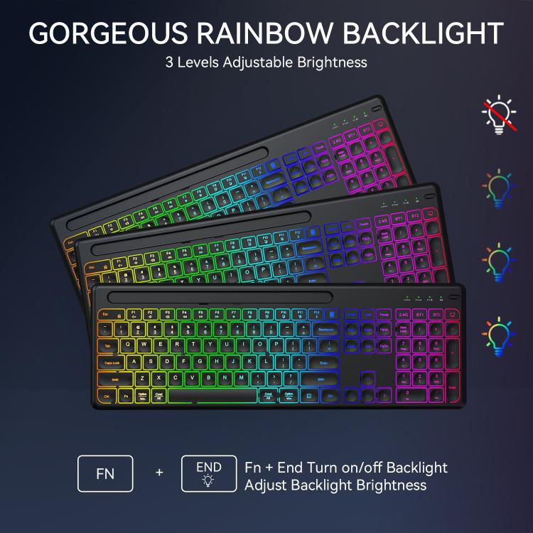 Set tastiera e mouse wireless con slot per telefono/tablet, retroilluminazione RGB, ricaricabile., 2.4G Single Mode, 2.4G & Bluetooth