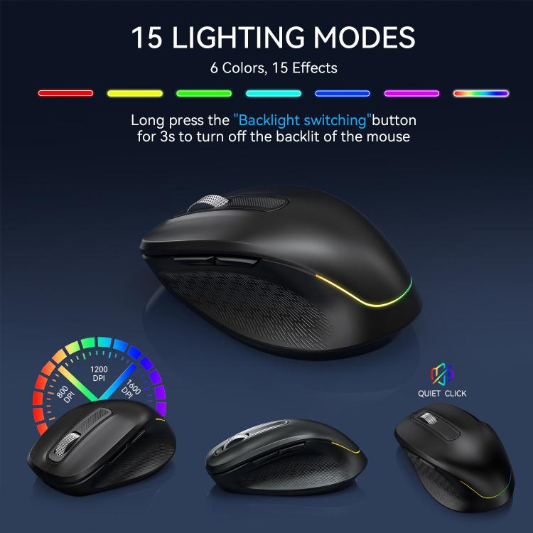 Set tastiera e mouse wireless con slot per telefono/tablet, retroilluminazione RGB, ricaricabile., 2.4G Single Mode, 2.4G & Bluetooth