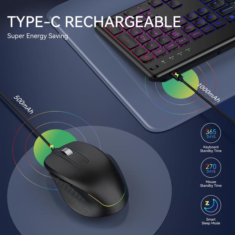 Set tastiera e mouse wireless con slot per telefono/tablet, retroilluminazione RGB, ricaricabile., 2.4G Single Mode, 2.4G & Bluetooth