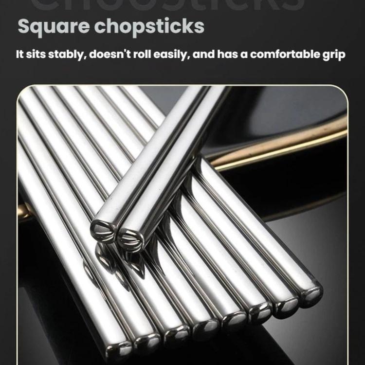 Stoviglie in acciaio inossidabile 304 per uso alimentare, LsCook 24cm Square Chopsticks, LsCook 24cm Square Chopsticks+No. 1 Pointed Spoon