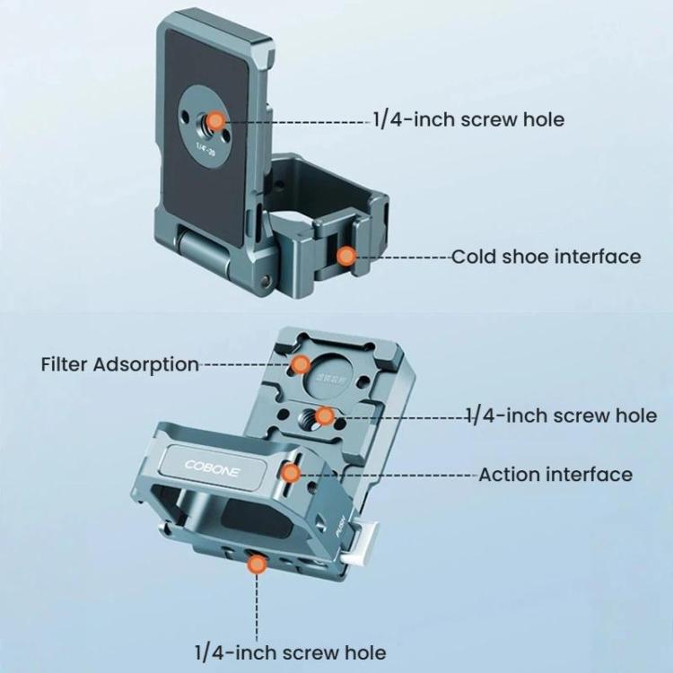 Adattatore a sgancio rapido con supporto magnetico COBONE per DJI Osmo Pocket 3, con foro per vite da 1/4 di pollice e slitta a caldo., CPK-2