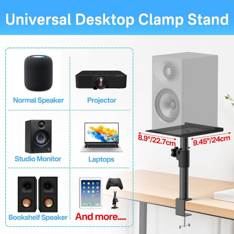 Supporto per altoparlanti da scrivania con morsetto, mobile, regolabile in altezza senza foratura., Single, Double