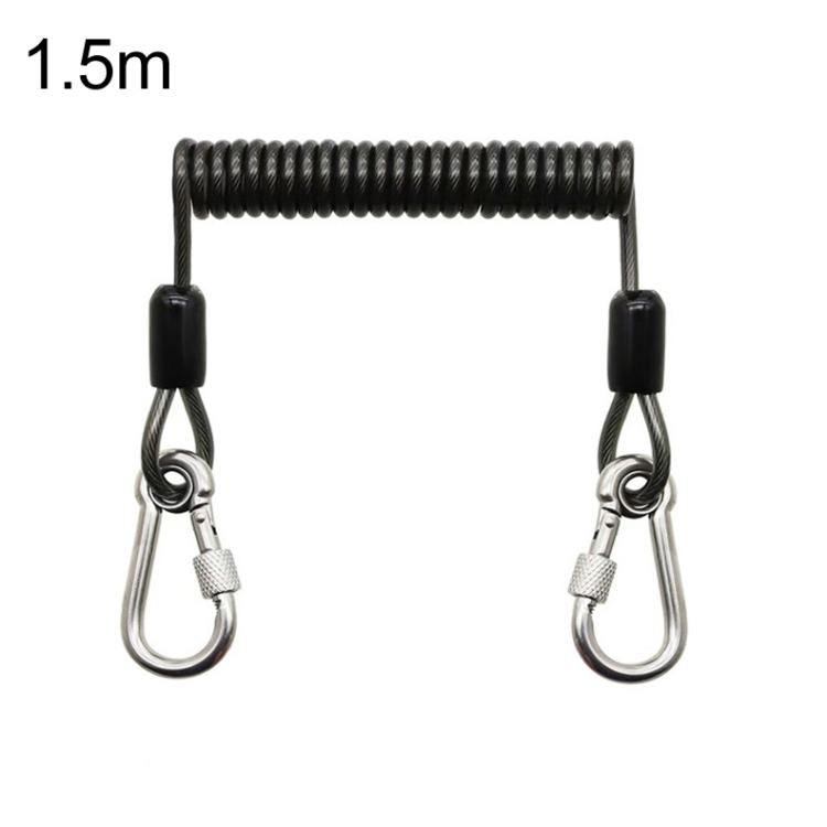 Corda di sicurezza per la pesca, resistente e robusta, a 49 fili in acciaio, con moschettone di bloccaggio., 1.5m, 2m, 3m