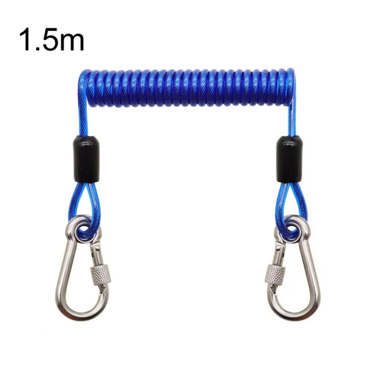 Corda di sicurezza per la pesca, resistente e robusta, a 49 fili in acciaio, con moschettone di bloccaggio., 1.5m, 2m, 3m