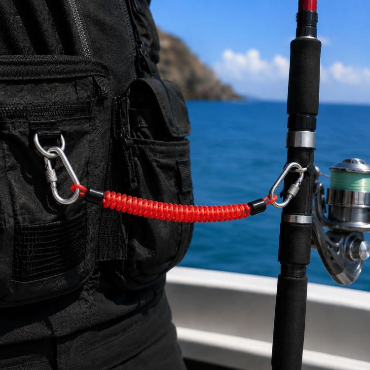 Corda di sicurezza per la pesca, resistente e robusta, a 49 fili in acciaio, con moschettone di bloccaggio., 1.5m, 2m, 3m