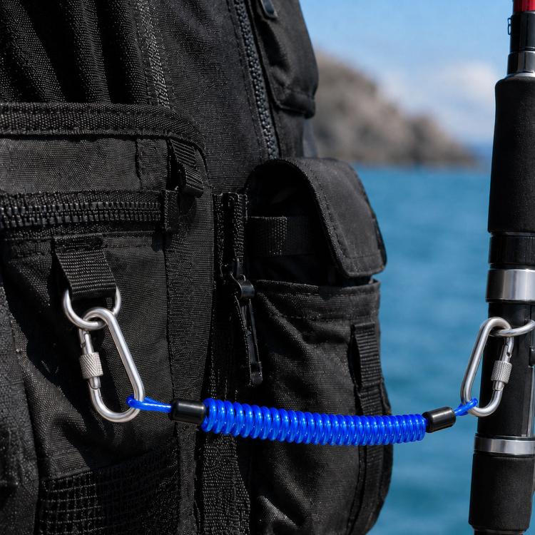 Corda di sicurezza per la pesca, resistente e robusta, a 49 fili in acciaio, con moschettone di bloccaggio., 1.5m, 2m, 3m