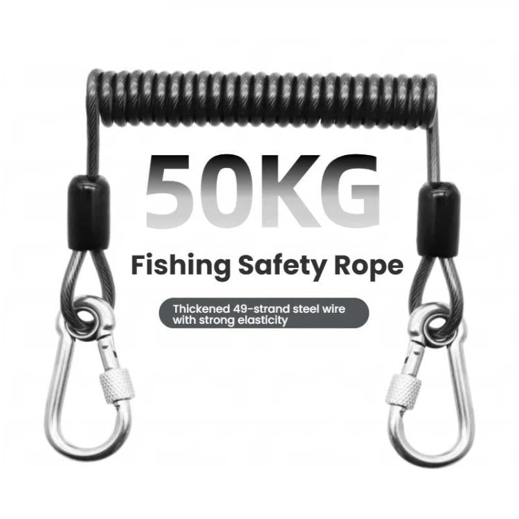 Corda di sicurezza per la pesca, resistente e robusta, a 49 fili in acciaio, con moschettone di bloccaggio., 1.5m, 2m, 3m