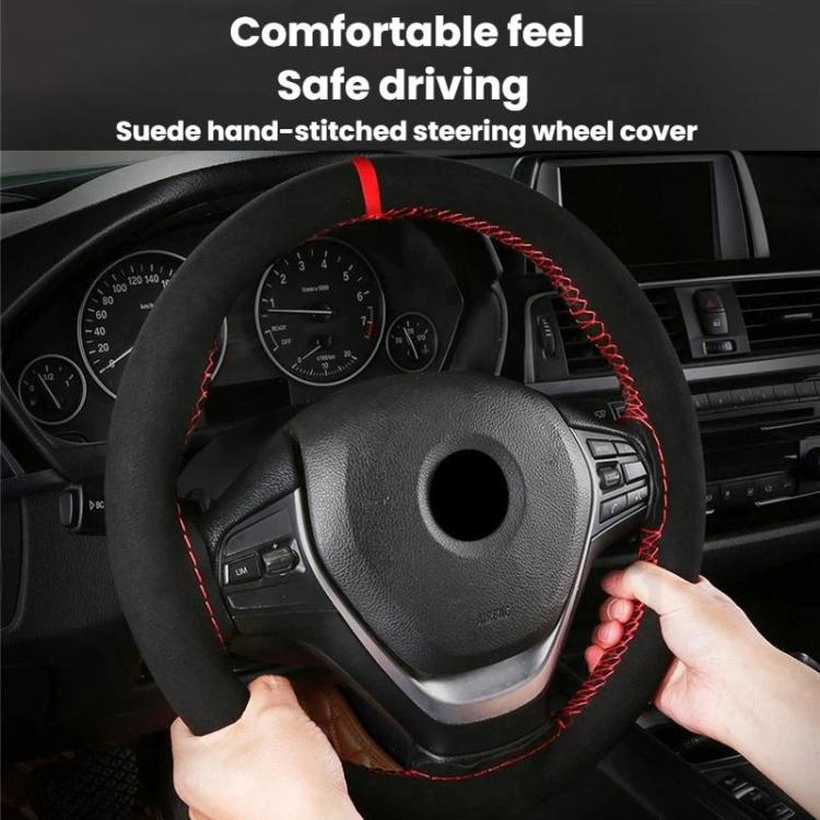 Coprivolante in pelle scamosciata con indicatore centrale