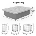 Stampo per cubetti di ghiaccio quadrati a 13 cavità di diverse dimensioni con coperchio, in silicone alimentare per un facile distacco del ghiaccio.