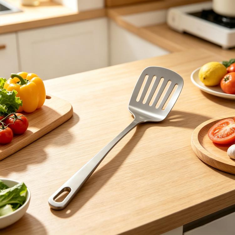 Spatola da cucina per soffriggere in acciaio inox LsCook 430, Solid Spatula, Slotted Spatula