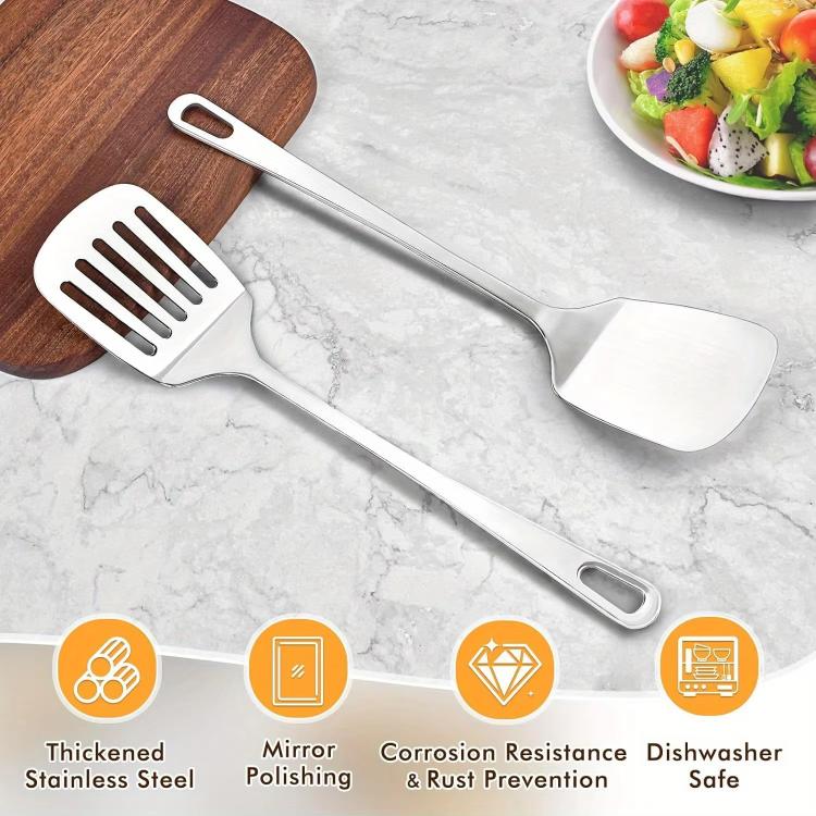 Spatola da cucina per soffriggere in acciaio inox LsCook 430, Solid Spatula, Slotted Spatula