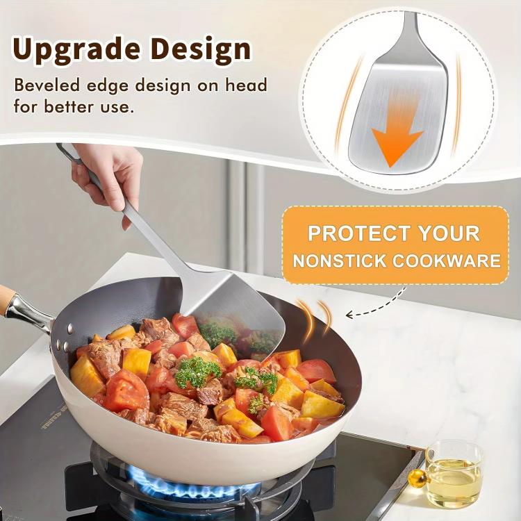 Spatola da cucina per soffriggere in acciaio inox LsCook 430, Solid Spatula, Slotted Spatula