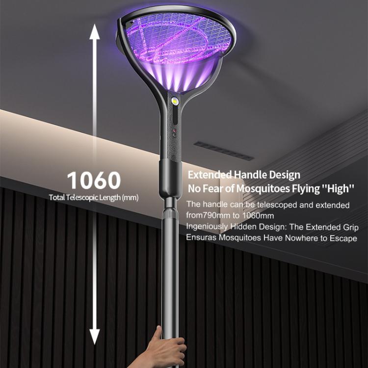 Racchetta elettrica antizanzare retrattile e girevole, dispositivo antizanzare domestico con luce e funzione di attrazione automatica., XH-57