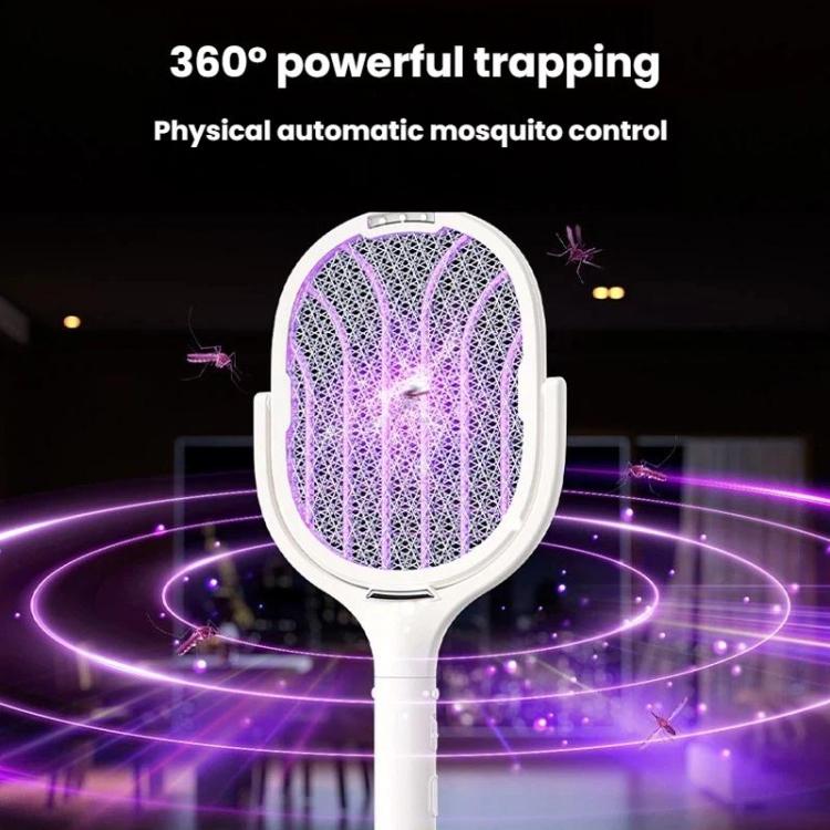 Racchetta elettrica antizanzare estensibile e girevole con base ricaricabile, dispositivo automatico di attrazione e illuminazione per le zanzare., XH-63