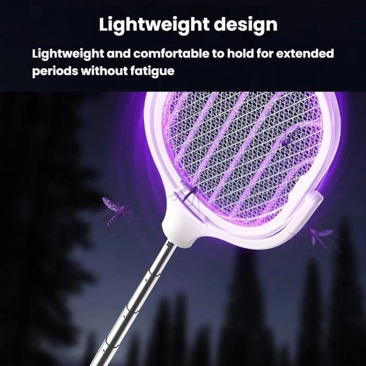 Racchetta elettrica antizanzare estensibile e girevole con base ricaricabile, dispositivo automatico di attrazione e illuminazione per le zanzare., XH-63