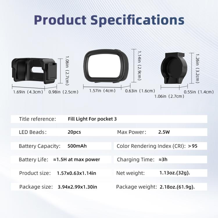 Per DJI Pocket 3 Flymile Luce di riempimento magnetica portatile per fotografia