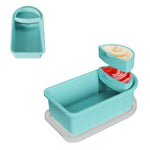 Contenitore per snack in silicone con scomparti per salse rimovibili, ideale per conservare alimenti in viaggio, per picnic e per la preparazione dei pasti.