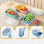 Contenitore per snack in silicone con scomparti per salse rimovibili, ideale per conservare alimenti in viaggio, per picnic e per la preparazione dei pasti.
