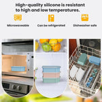 Contenitore per snack in silicone con scomparti per salse rimovibili, ideale per conservare alimenti in viaggio, per picnic e per la preparazione dei pasti.