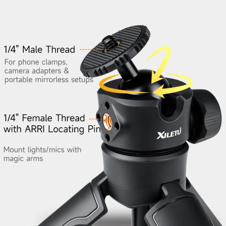 XILETU XS-21 Touch Ground Auto-Open Treppiede Selfie Stick Asta estensibile con testa a sfera universale in metallo 200-402mm