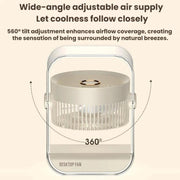 Ventilatore da tavolo ad alta potenza ricaricabile tramite USB con luce notturna