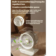 Ventilatore da tavolo ad alta potenza ricaricabile tramite USB con luce notturna
