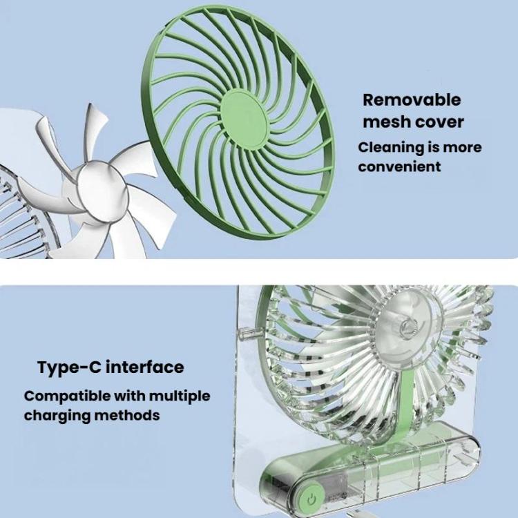 JP-08 Mini ventilatore da tavolo ultrasottile, silenzioso, con display digitale trasparente, ideale per ufficio.