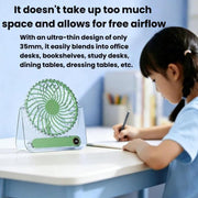JP-08 Mini ventilatore da tavolo ultrasottile, silenzioso, con display digitale trasparente, ideale per ufficio.