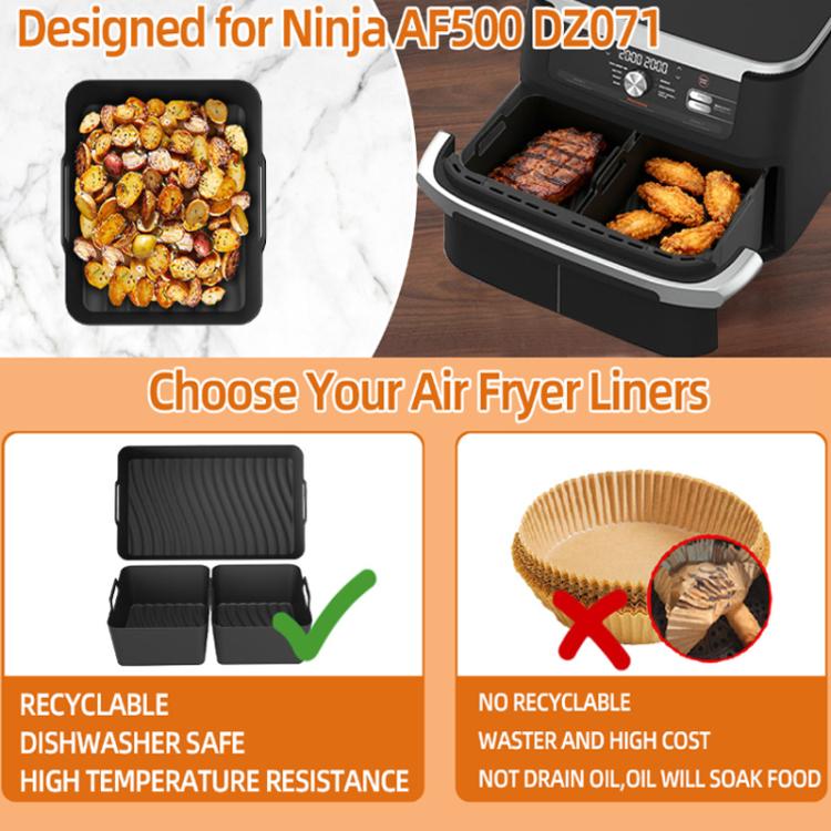 Fodere in silicone per friggitrice ad aria Ninja Foodi Dual AF500 / DZ071, vassoio rettangolare riutilizzabile con manici, Integrated Model, 2-in-1 Model