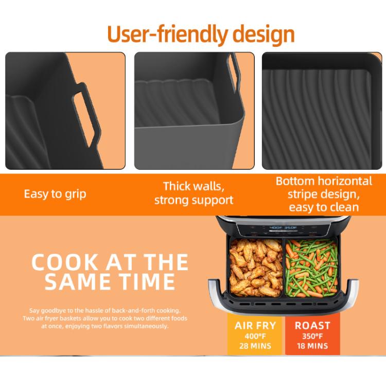 Fodere in silicone per friggitrice ad aria Ninja Foodi Dual AF500 / DZ071, vassoio rettangolare riutilizzabile con manici, Integrated Model, 2-in-1 Model