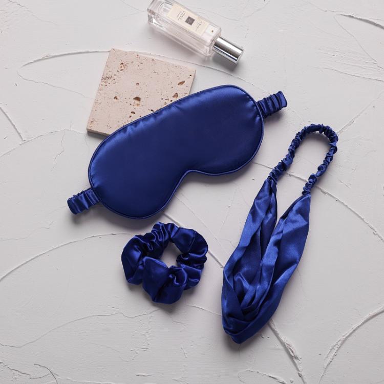 Set da notte in raso di seta sintetica, composto da 3 pezzi: maschera per gli occhi, fascia elastica per capelli e elastico per capelli.