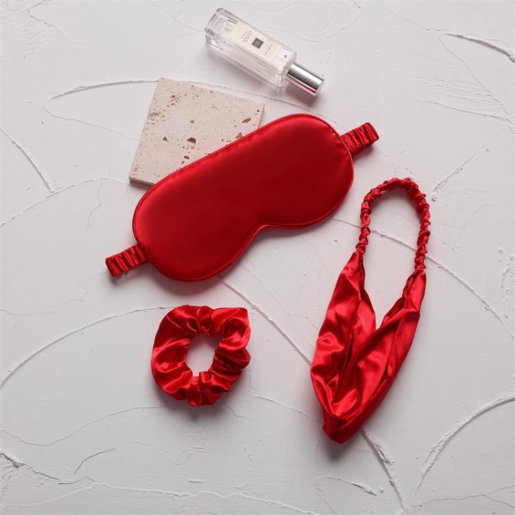 Set da notte in raso di seta sintetica, composto da 3 pezzi: maschera per gli occhi, fascia elastica per capelli e elastico per capelli.