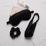Set da notte in raso di seta sintetica, composto da 3 pezzi: maschera per gli occhi, fascia elastica per capelli e elastico per capelli.