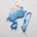 Set da notte in raso di seta sintetica, composto da 3 pezzi: maschera per gli occhi, fascia elastica per capelli e elastico per capelli.