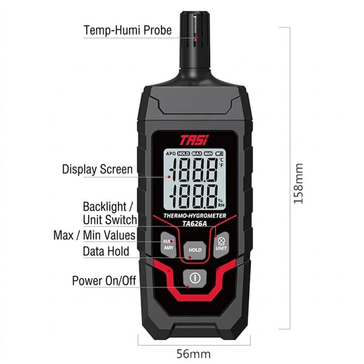 Misuratore digitale di temperatura e umidità ad alta precisione, misuratore di temperatura ambientale, TASI TA626A