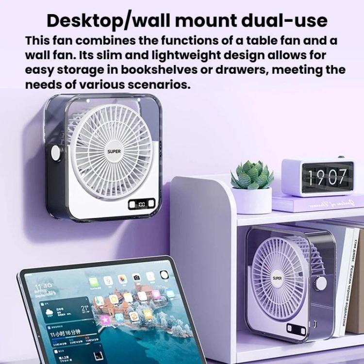 Ventilatore da tavolo silenzioso F2 con controllo continuo della velocità a 100 velocità, display digitale intelligente e luce.