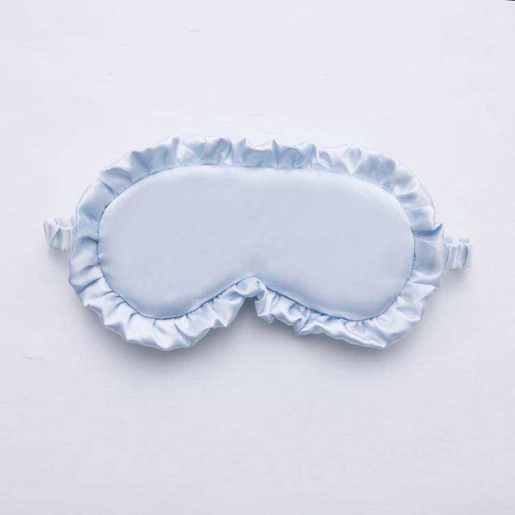 Maschera per dormire in finta seta satinata con bordo a volant, morbida e traspirante, oscurante, con elastico.