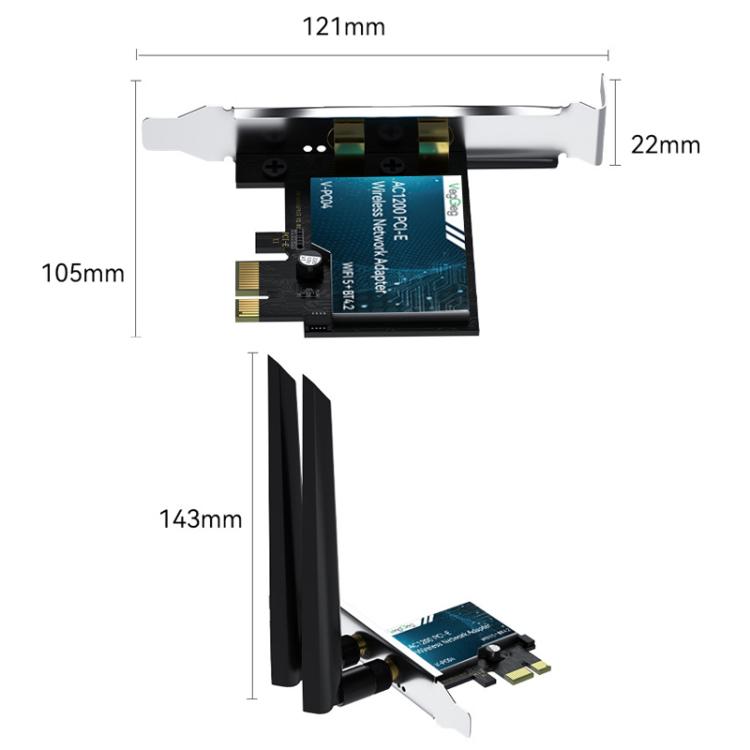 Adattatore di rete wireless Gigabit PCIe 2 in 1 VegGieg per desktop., AC1200 PCI-E to WIFI 5 + Bluetooth 4.2/5dB