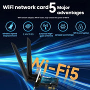 Adattatore di rete wireless Gigabit PCIe 2 in 1 VegGieg per desktop., AC1200 PCI-E to WIFI 5 + Bluetooth 4.2/5dB
