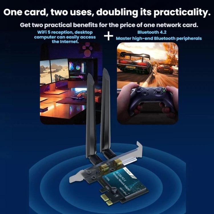 Adattatore di rete wireless Gigabit PCIe 2 in 1 VegGieg per desktop., AC1200 PCI-E to WIFI 5 + Bluetooth 4.2/5dB